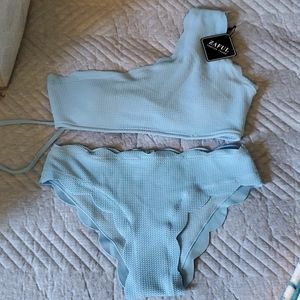 Zaful scalloped blue bikini